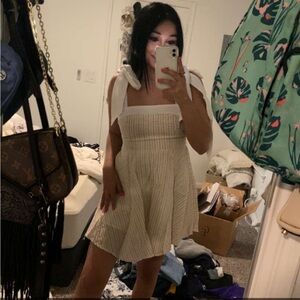 Chic Cream Striped Mini Dress